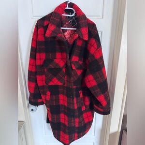 H&M Red and Black Plaid Teddy Jacket